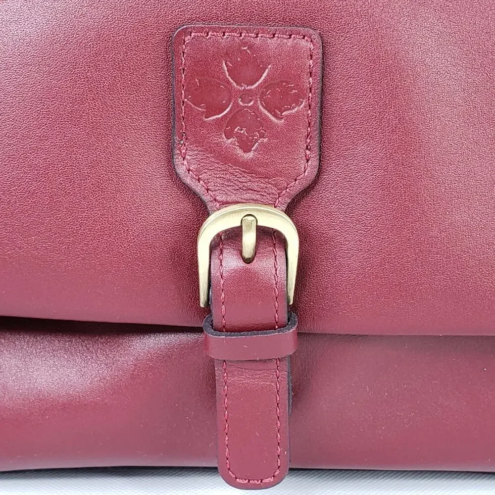 Patricia Nash Mili Purse Bag Leather Medium Flap Crossbody Red Boho Gold